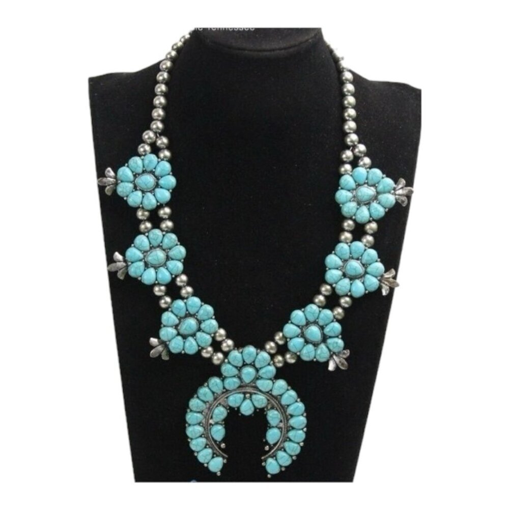 Squash Blossom Turquoise Dyed Stone and Silver Tone​​​